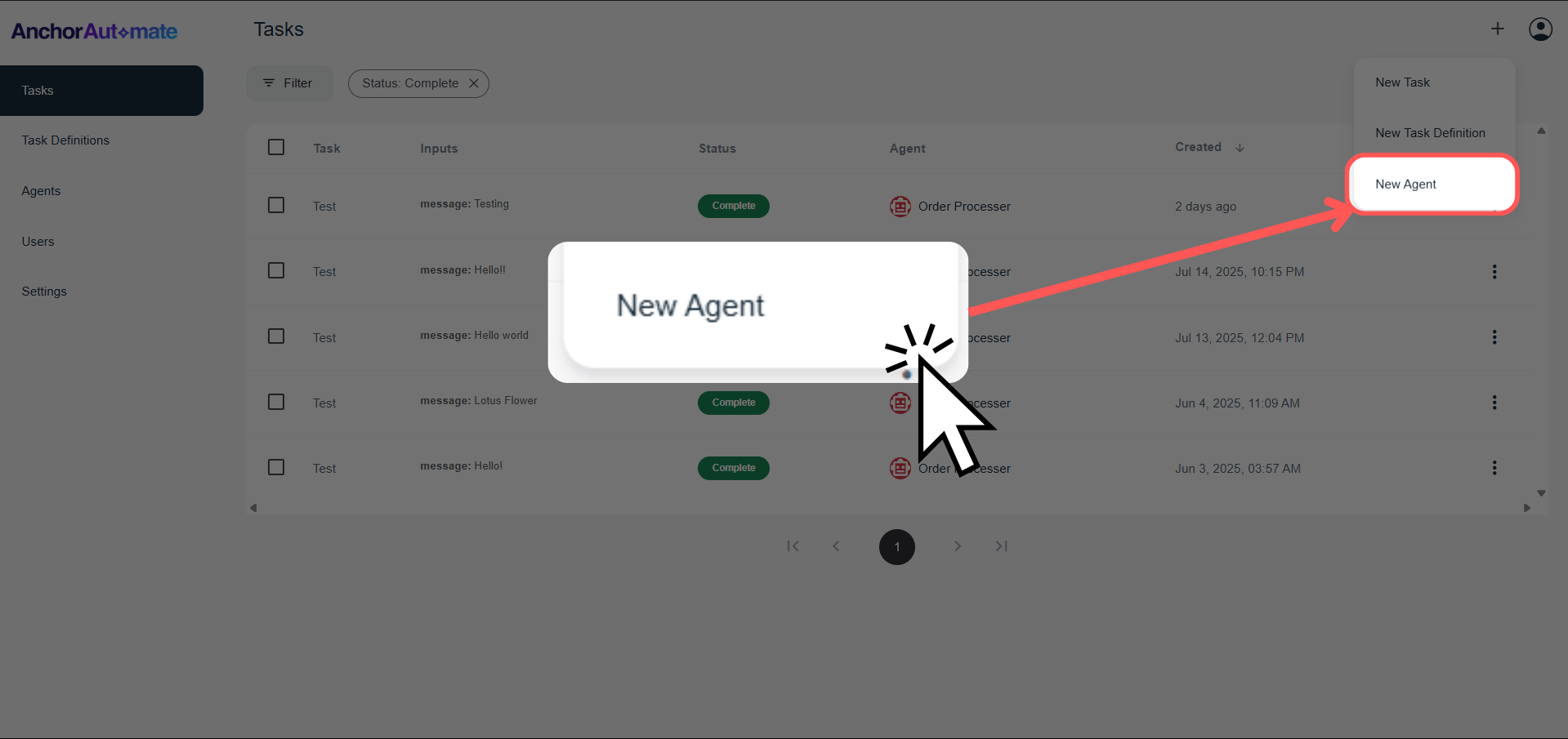 Step 2 - New Agent Option